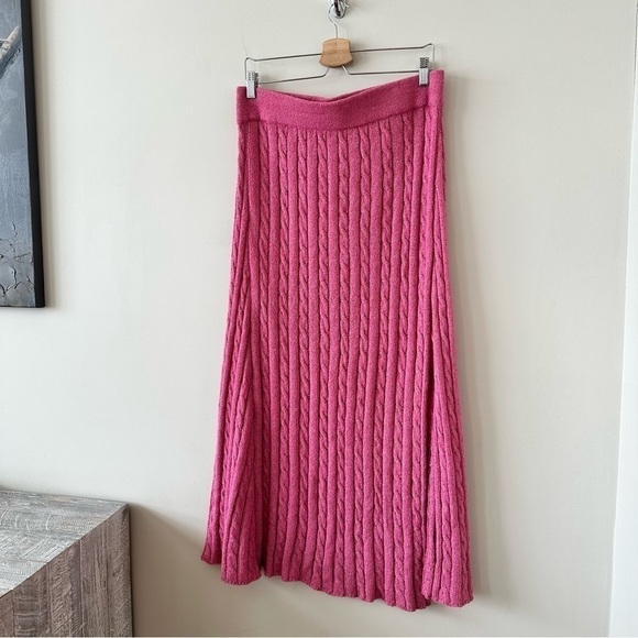 Anthropologie-Angeline Sweater Midi Skirt in Pink (Large) - Picture 4 of 11